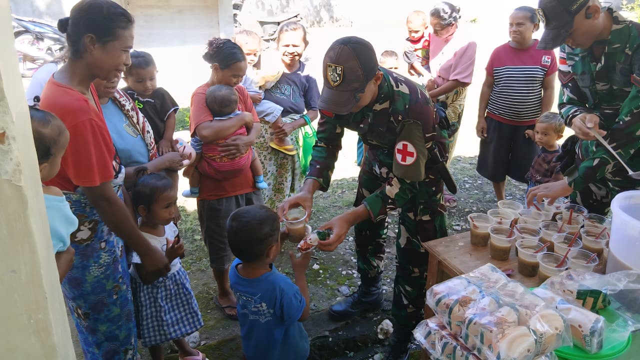 Yonarmed 12 Kostrad Hadir untuk Balita Perbatasan, Pos Nunura Gelar Pelayanan Kesehatan di Posyandu Beisarin