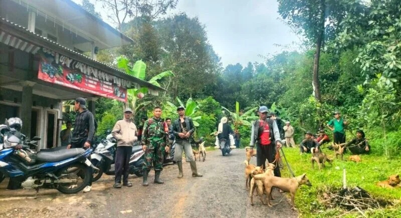 Babinsa Koramil 2211/Sagaranten Dampingi Warga Basmi Hama Babi Hutan di Desa Bojongtugu