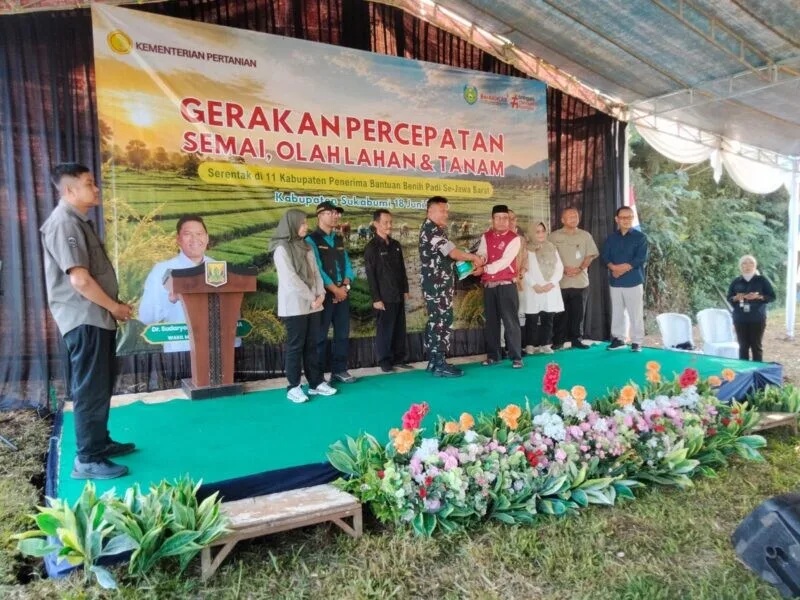 Danramil 2208/Nyalindung Hadiri Kegiatan Percepatan Semai, Olah Lahan Dan Tanam Padi Serentak