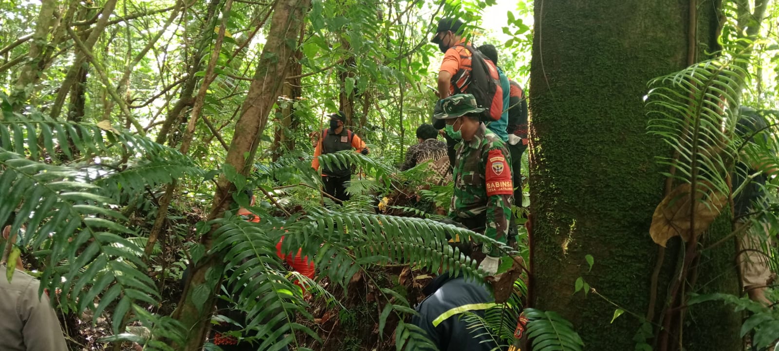 Mendapat Laporan Warga, Babinsa Jatiluwih dan Tim Gabungan Terjang Medan Hutan Evakuasi Mayat