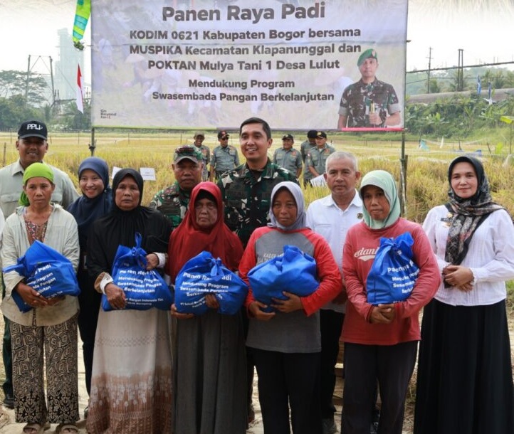 Dandim 0621/Kab. Bogor Letkol Inf Rizal Dwi Jayanto Pimpin Panen Raya Padi di Klapanunggal