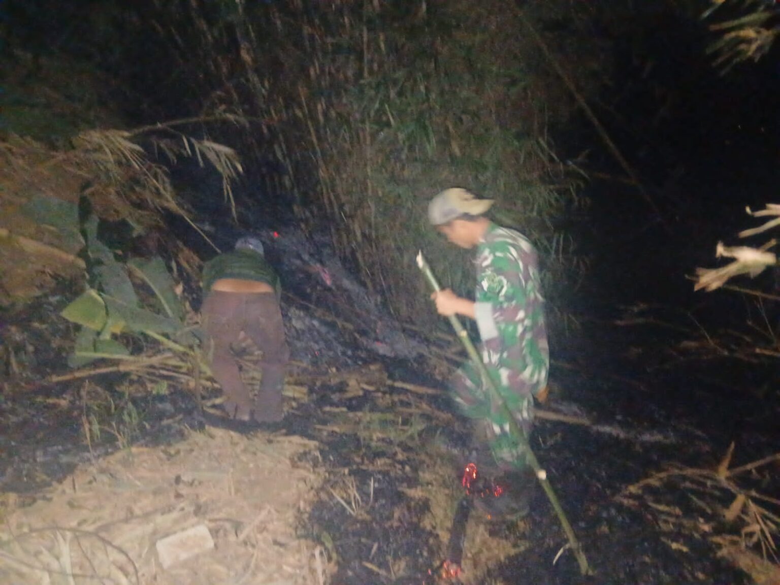 Gerak Cepat Babinsa Koramil 1702/Maja Bantu Padamkan Kebakaran Hutan Bambu di Maja Utara, Api Berhasil Dikendalikan