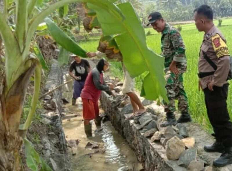 Babinsa Koramil 2211/Sagaranten Bersama Warga Laksanakan Karya Bakti Perbaikan Irigasi