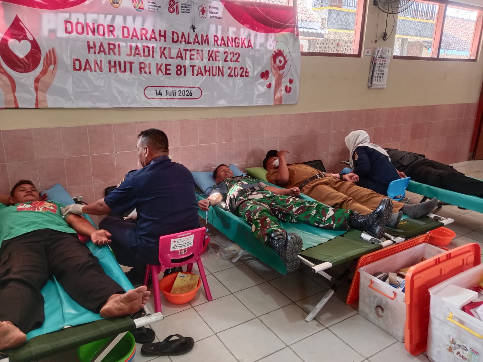 Koramil 19/Trucuk Ikuti Donor Darah Sambut Hari Jadi Klaten Ke-222 Dan HUT Ke-81 Kemerdekaan RI
