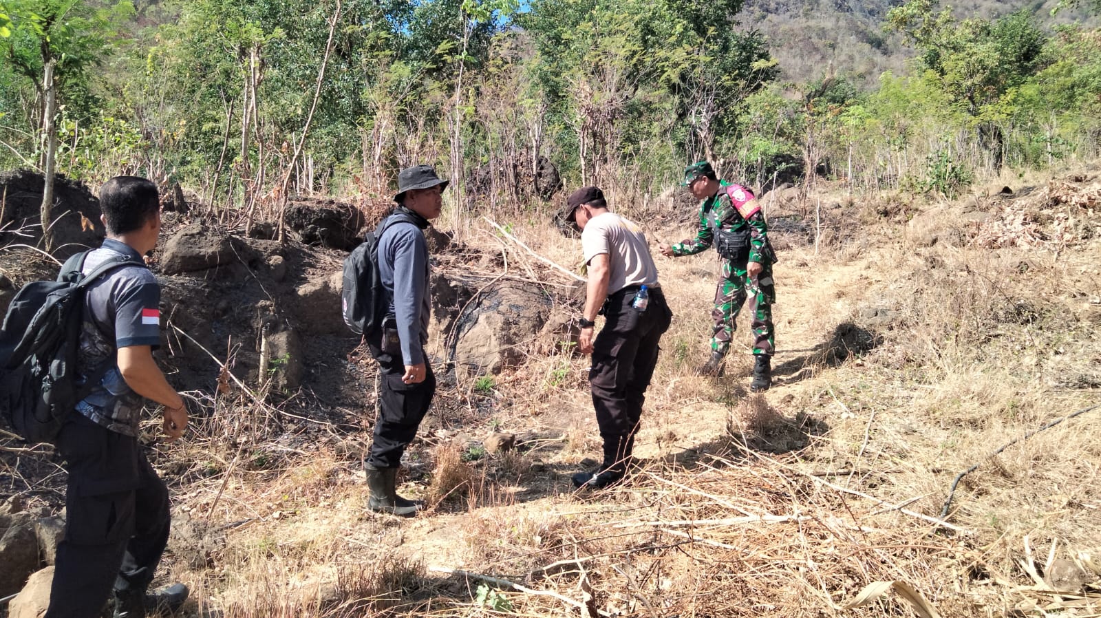 Cegah Api Dekati Pemukiman, Babinsa Bersama Tim Gabungan Gerokgak Padamkan Titik Api di Bukit Bengbeng