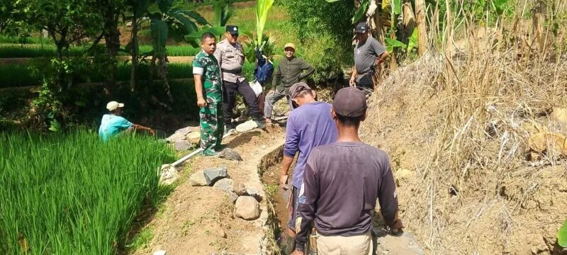 Babinsa Koramil 2201/Cisolok Bersama Bhabinkamtibmas Pantau Jalur Irigasi di Desa Cirendang