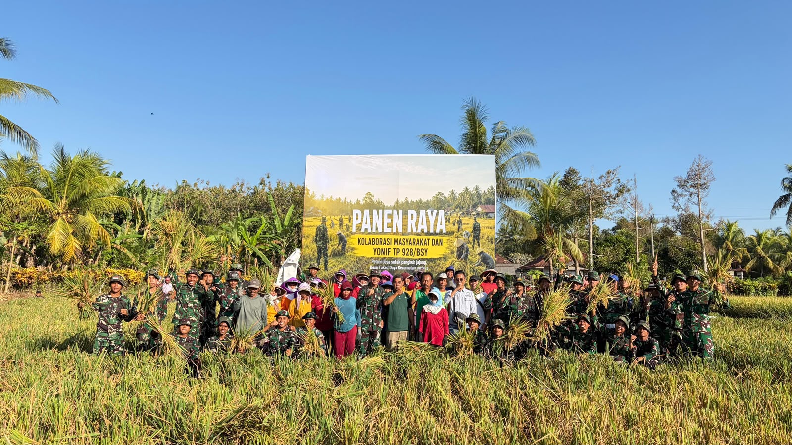 PANEN RAYA MASYARAKAT BERKOLABORASI DENGAN YONIF TP 928/BSY, WUJUD DUKUNGAN KETAHANAN PANGAN NASIONAL