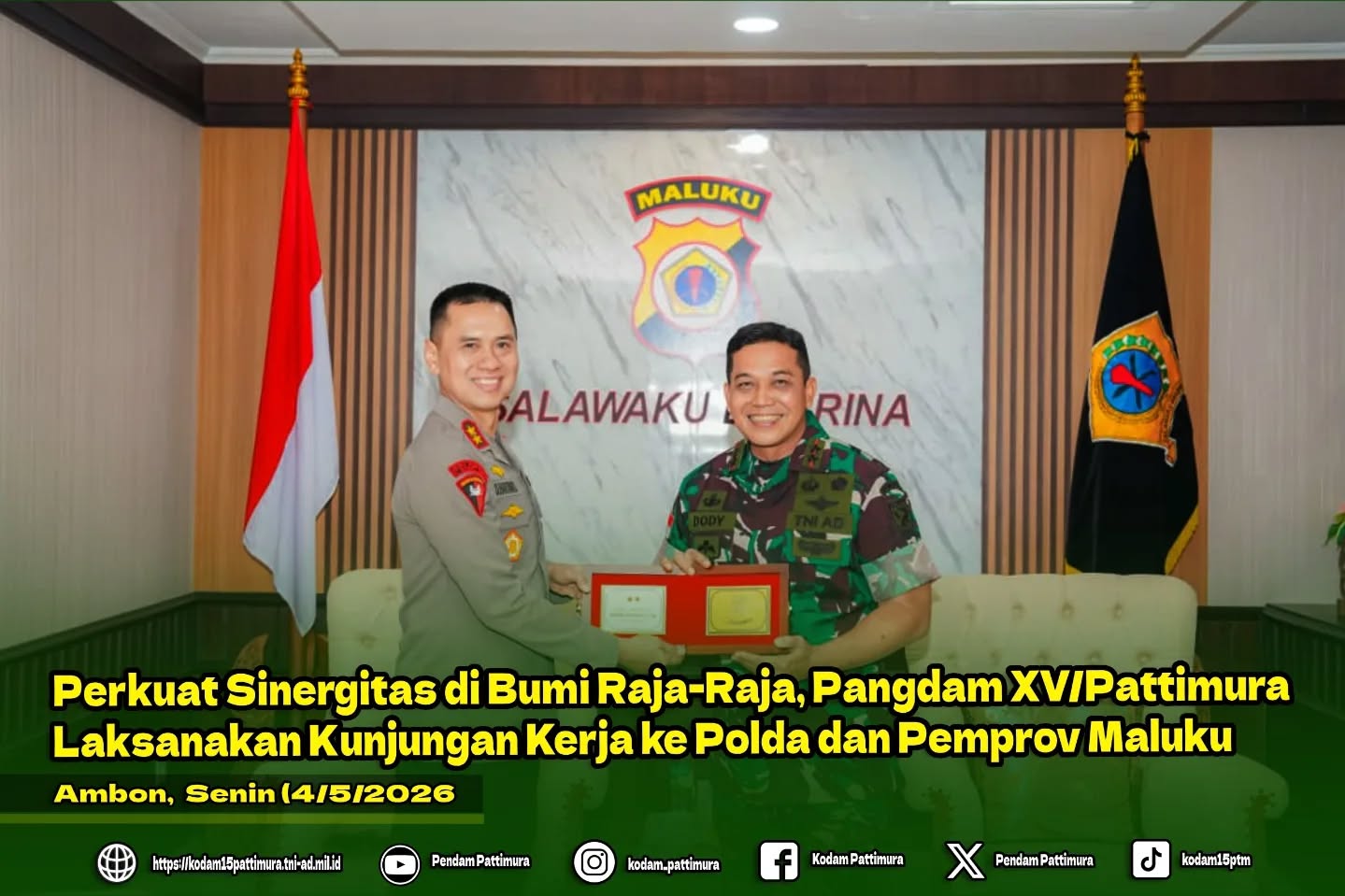Perkuat Sinergitas di Bumi Raja-Raja, Pangdam XV/Pattimura Laksanakan Kunjungan Kerja ke Polda dan Pemprov Maluku