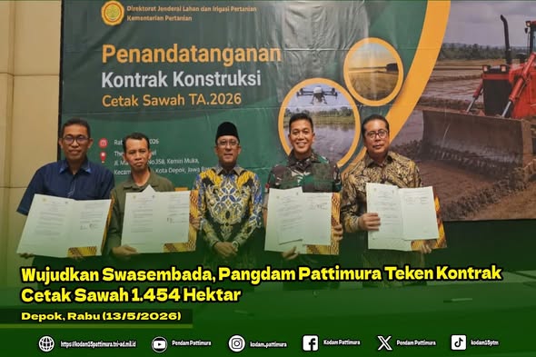 Wujudkan Swasembada, Pangdam Pattimura Teken Kontrak Cetak Sawah 1.454 Hektar