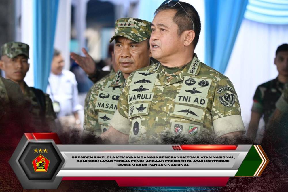 Presiden RI:Kelola Kekayaan Bangsa Penopang Kedaulatan Nasional,Dankodiklatad Terima Penghargaan Presiden Rl Atas Kontribusi swasembada pangan Nasional