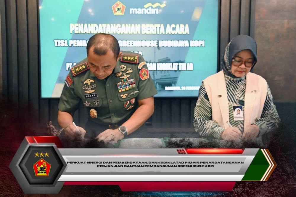 Perkuat Sinergi dan Pemberdayaan, Dankodiklatad Pimpin Penandatanganan Perjanjian Bantuan Pembangunan Greenhouse Kopi