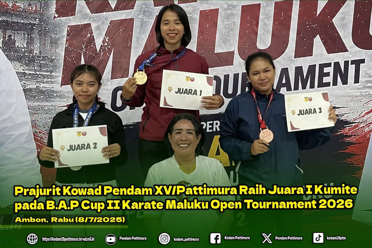Prajurit Kowad Pendam XV/Pattimura Raih Juara I Kumite pada B.A.P Cup II Karate Maluku Open Tournament 2026