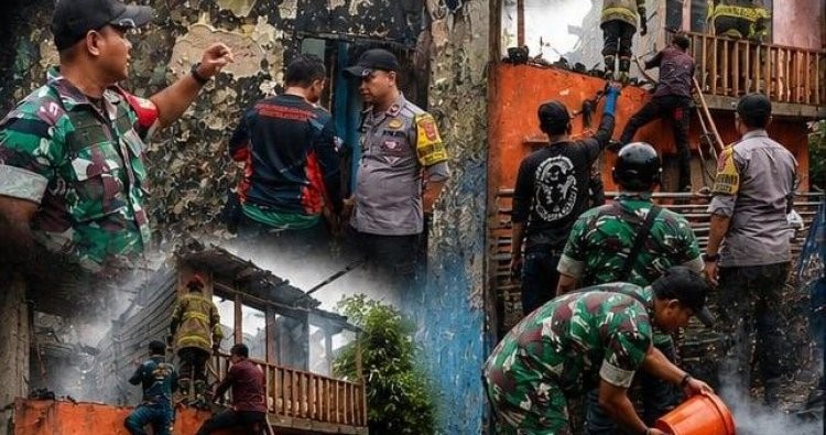 Kebakaran Mengamuk di Bojong Kuring, Babinsa 0711 Cibadak dan Unsur Terkait Berjibaku Jinakkan Api