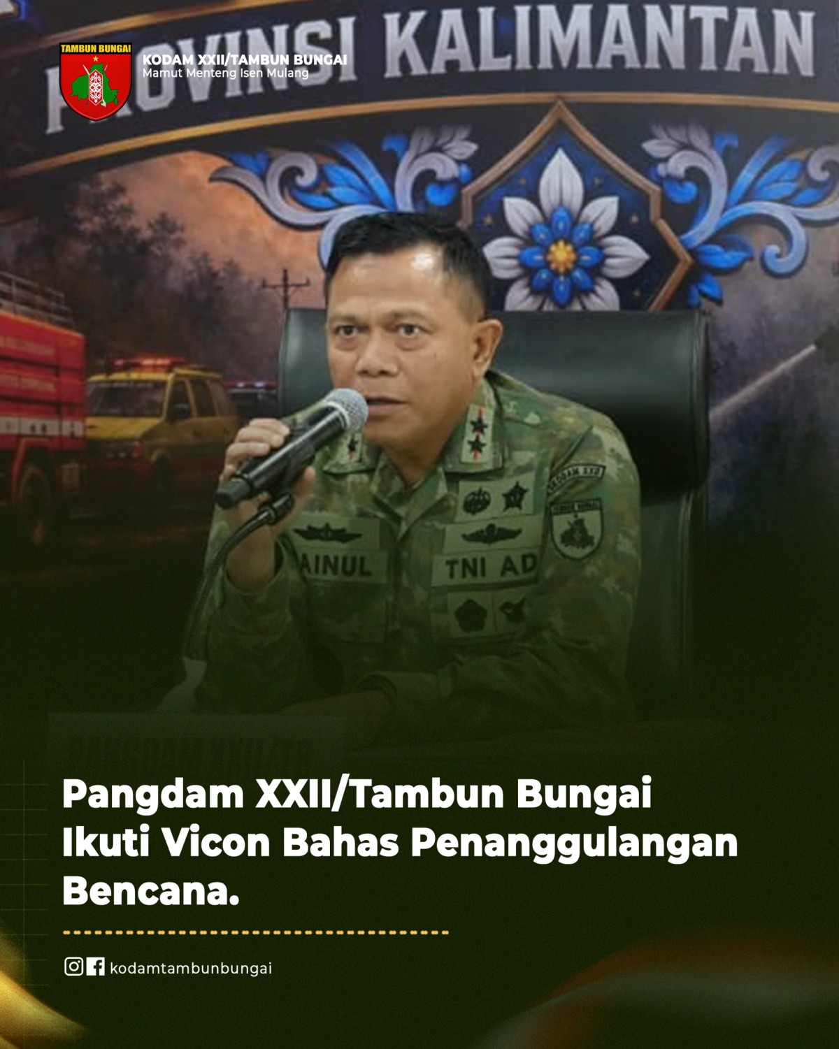 Pangdam XXII/TB Ikuti Vicon Bahas Penanggulangan Bencana