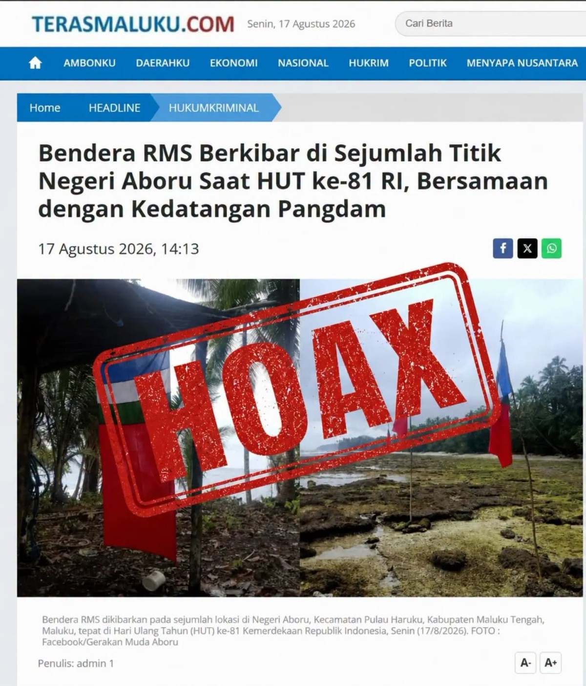Kapendam XV/Pattimura Tegaskan Tidak Ada Pengibaran Bendera RMS, Saat pelaksanaan upacara di Aboru