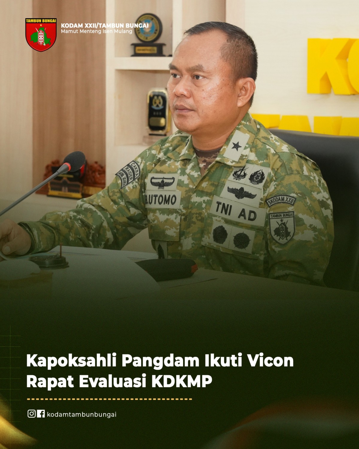 Kapoksahli Pangdam Ikuti Vicon Rapat Evaluasi KDKMP