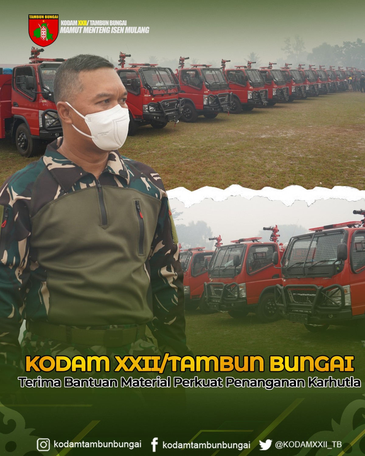 Kodam XXII/Tambun Bungai Terima Bantuan Material Penanganan Karhutla