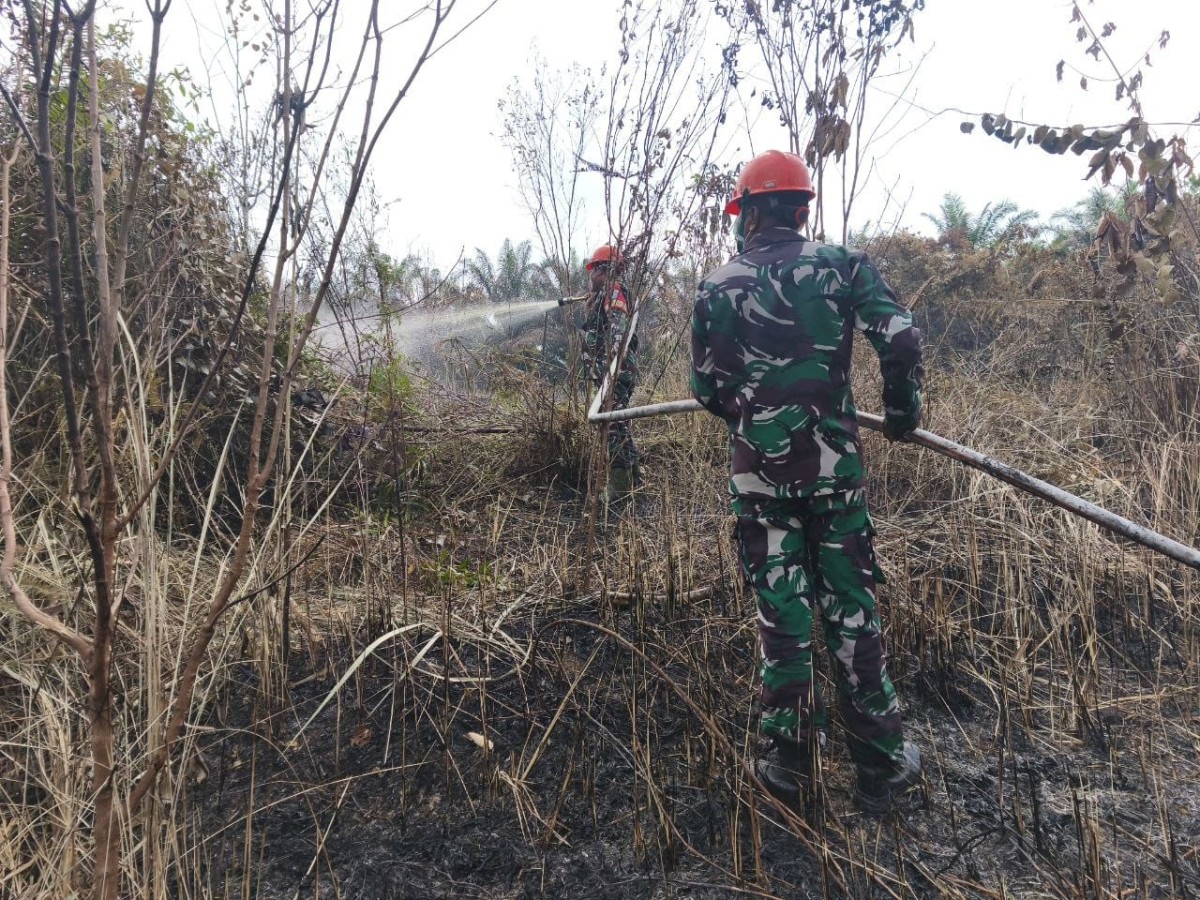 Koramil 1204-01/Kapuas Bersama Masyarakat Padamkan Dua Titik Karhutla di Kecamatan Kapuas