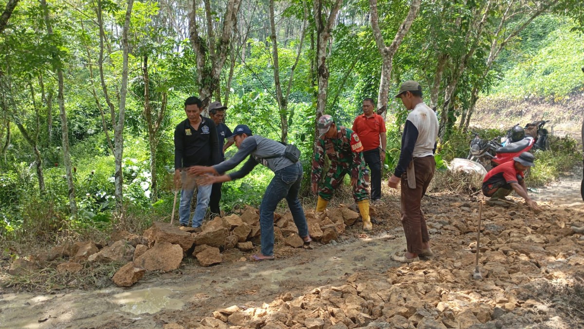 Babinsa Tegalbuleud Bersama Warga Laksanakan Karya Bakti Pembenahan Jalan