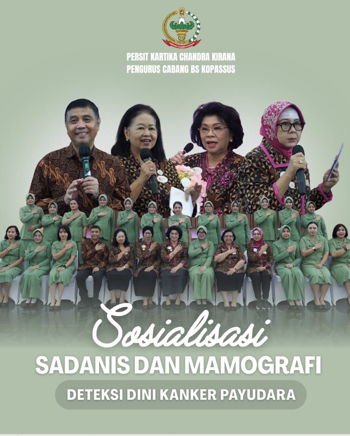 Pengurus Persit Kartika Chandra Kirana Cabang BS Kopassus mengikuti kegiatan Sosialisasi dan Pemeriksaan Mammografi serta Sadanis bersama Yayasan Kanker Payudara Indonesia (YKPI) Ibu Linda Agum Gumelar