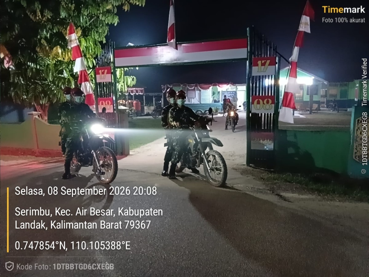 Pastikan Ex Lahan Terbakar Aman, Koramil 1210-07/Air Besar Bersama Tim Satgas Karhutla Lakukan Patroli Malam