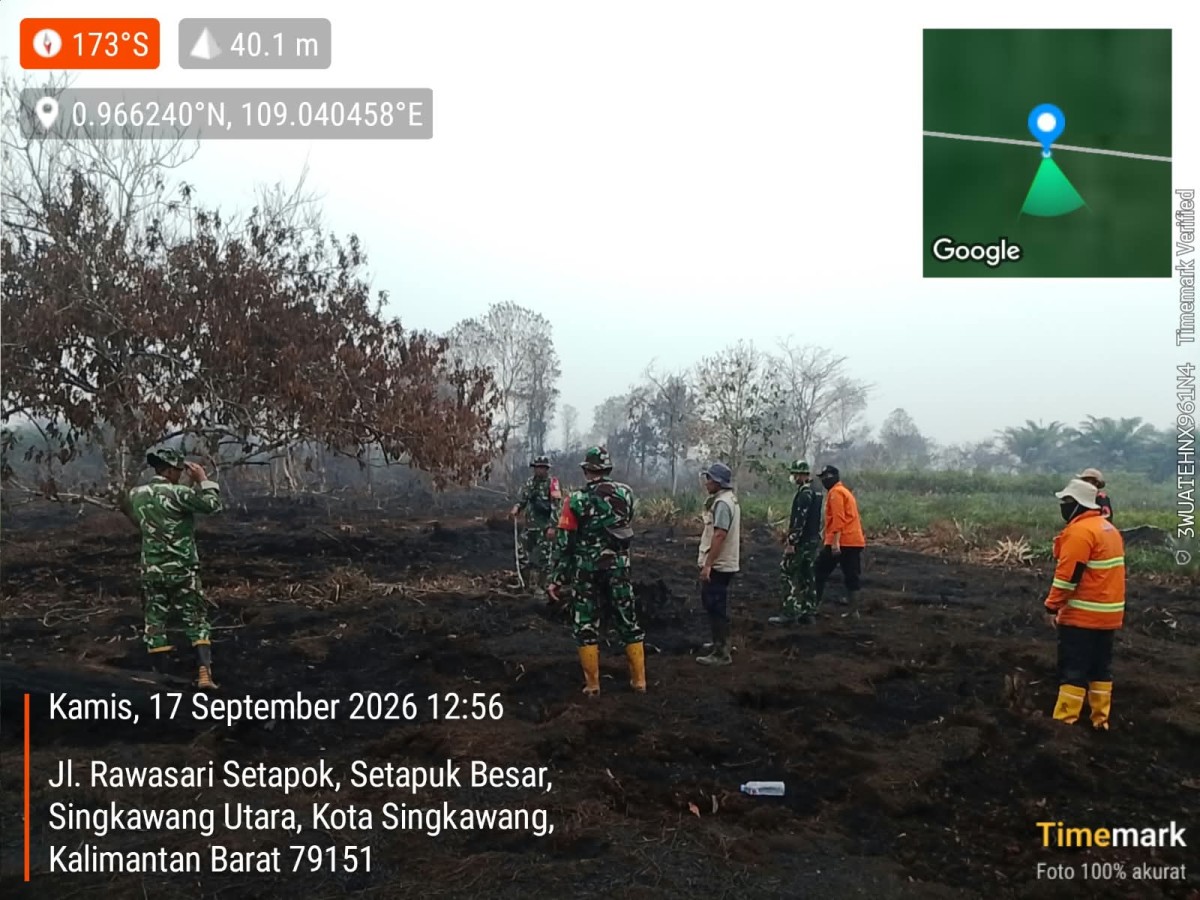 Pastikan Karhutla Tak Kembali Membara, Babinsa dan Tim Gabungan Patroli Lahan Terdampak di Singkawang Utara