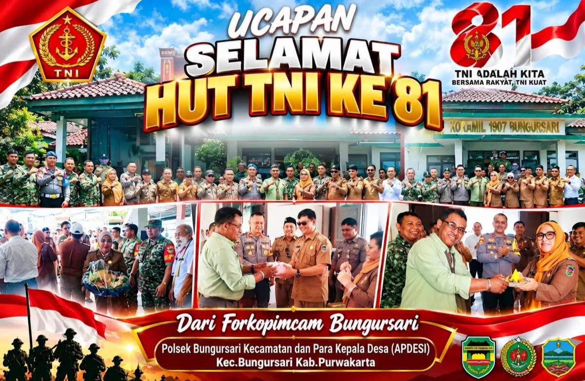 Koramil 1907/Bungursari Digeruduk Polsek, Forkopimcam Dan Apdesi, Ucapkan Selamat HUT TNI Ke-81