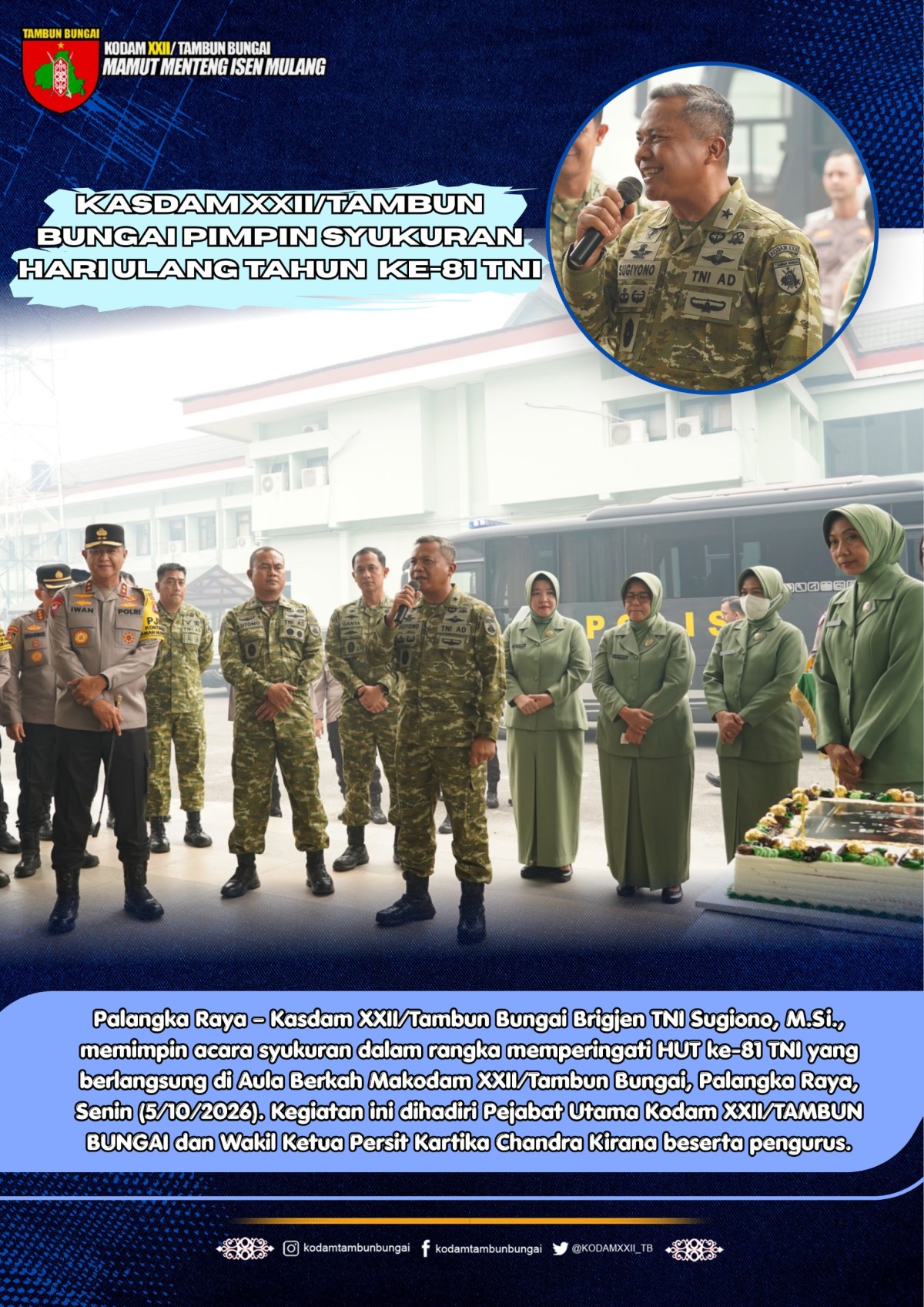 Kasdam XXII/TB Pimpin Syukuran HUT ke-81 TNI