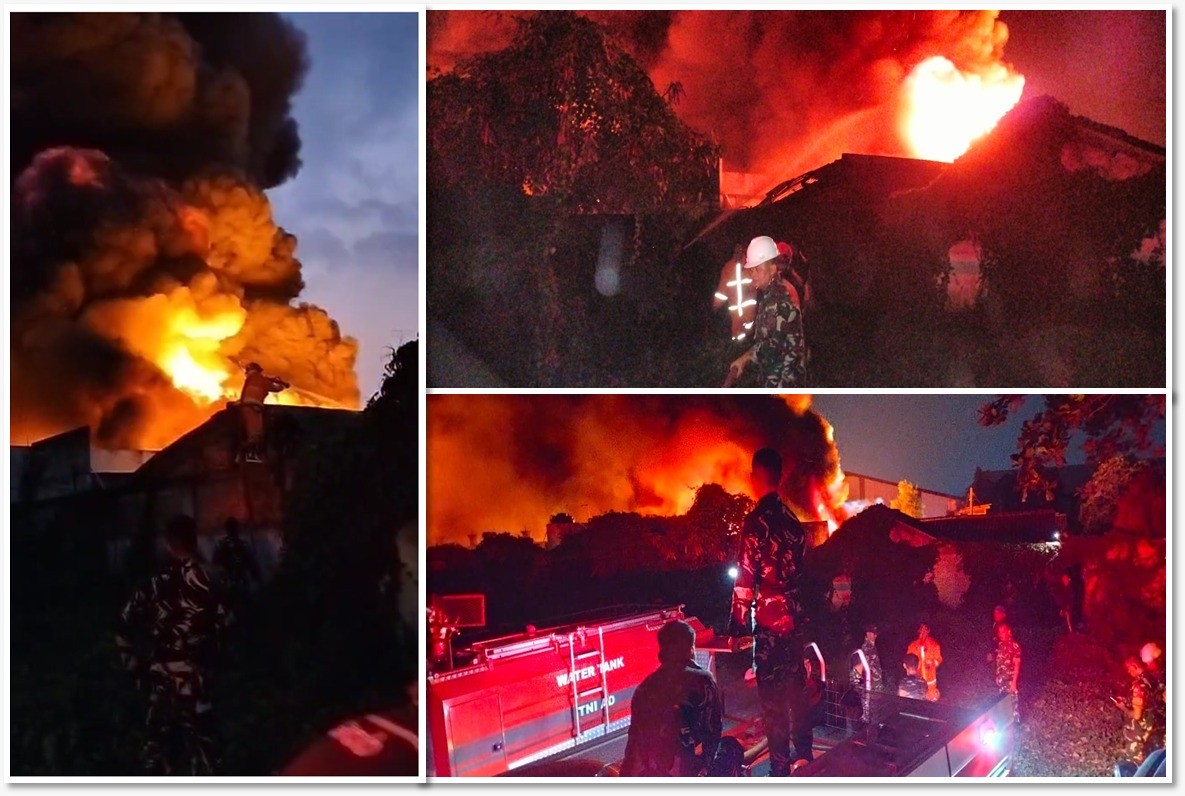 KEBAKARAN HEBAT LANDA DISTRIBUTOR PIPA DI LEGOK, 15 UNIT DAMKAR DITERJUNKAN, WATER TANK KODIM 0510/TRS TURUN TANGAN