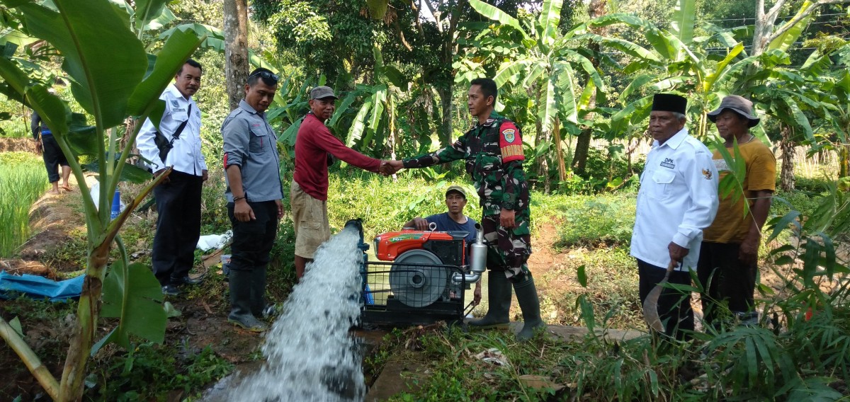 Peduli Ketahanan Pangan, Babinsa Bunigeulis Serda Wawan Gunawan Bantu Penarikan Air Sungai untuk Selamatkan Tanaman Padi dari Kekeringan