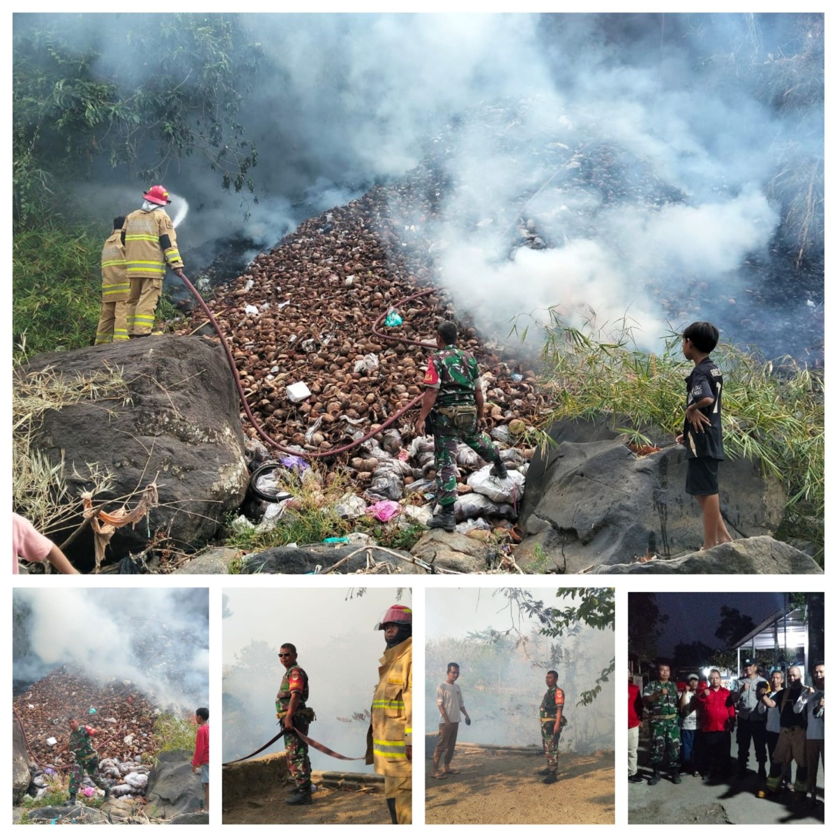 Kebakaran Batok Kelapa dan Rumpun Bambu di Desa Sampiran, Babinsa Bersama Damkar Lakukan Pemadaman