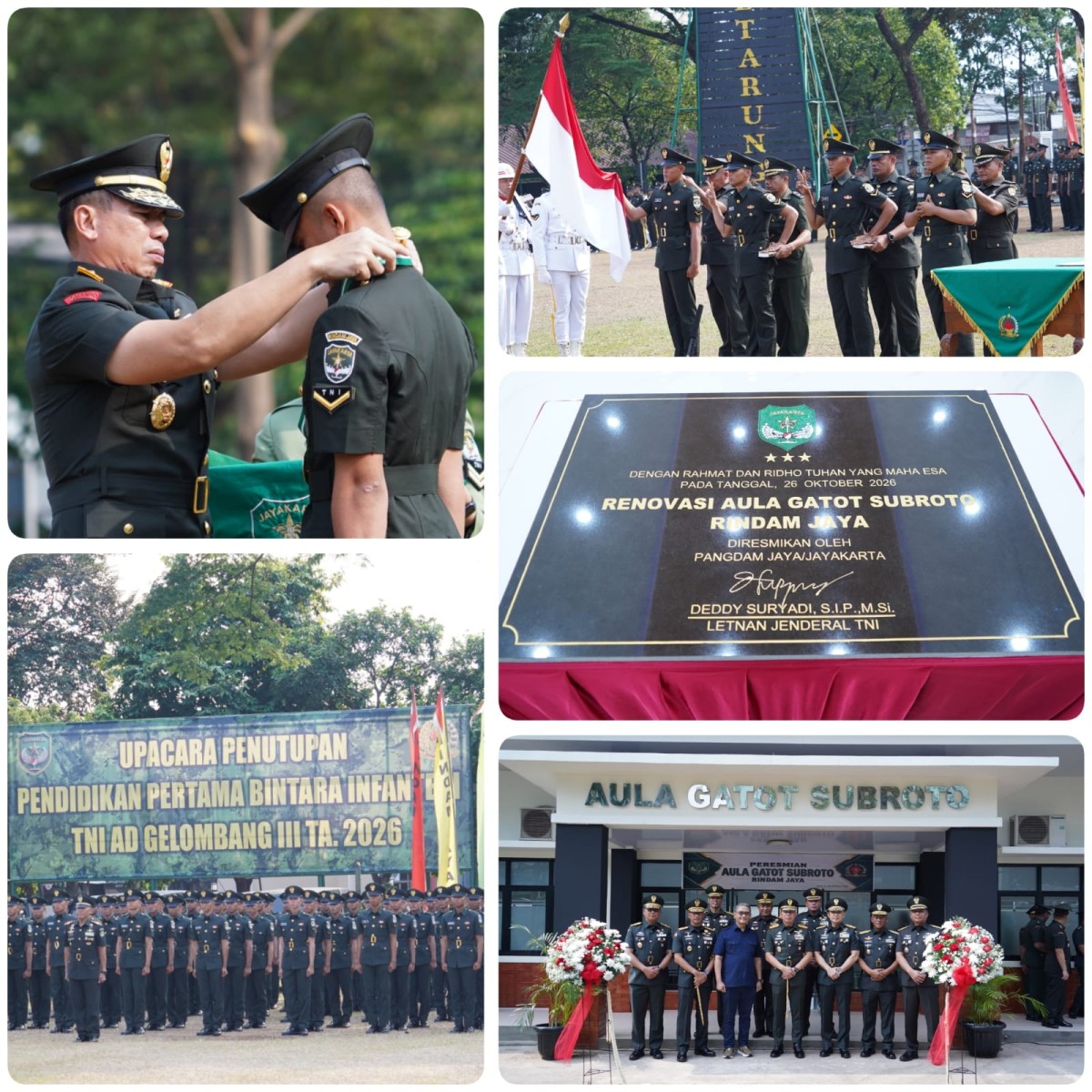Pangdam Jaya Lantik 480 Bintara Infanteri TNI AD Dan Meresmikan Aula Gatot Subroto Rindam Jaya